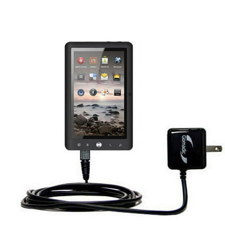 Gomadic Intelligent Compact AC Home Wall Charger suitable for the Coby Kyros MID7025 - High output power with a convenient, foldable plug design - Use