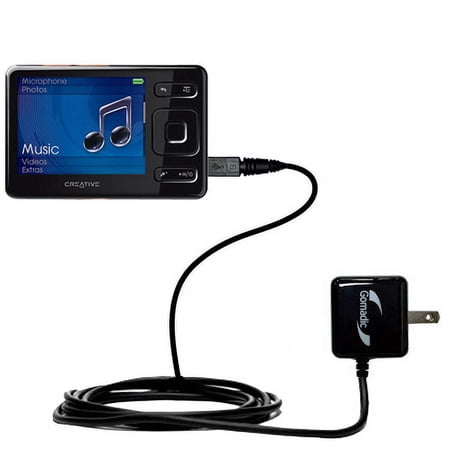 Gomadic Intelligent Compact AC Home Wall Charger suitable for the Creative Zen MX - High output power with a convenient, foldable plug design - Uses T