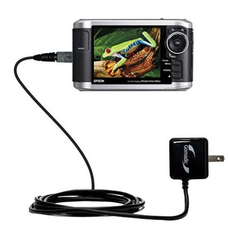 Gomadic Intelligent Compact AC Home Wall Charger suitable for the Epson P-3000 Multimedia Photo Viewer - High output power with a convenient, foldable