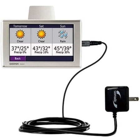 Gomadic Intelligent Compact AC Home Wall Charger suitable for the Garmin Nuvi 680 - High output power with a convenient, foldable plug design - Uses T