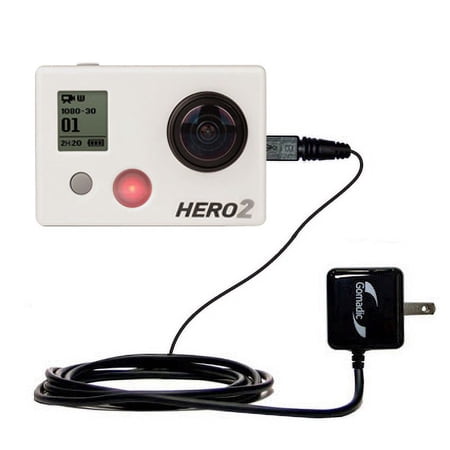 Gomadic Intelligent Compact AC Home Wall Charger suitable for the GoPro Hero 2 - High output power with a convenient, foldable plug design - Uses TipE