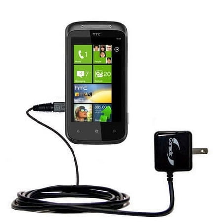 Gomadic Intelligent Compact AC Home Wall Charger suitable for the HTC 7 Mozart - High output power with a convenient, foldable plug design - Uses TipE