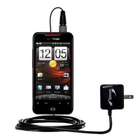 Gomadic Intelligent Compact AC Home Wall Charger suitable for the HTC DROID Incredible 2 - High output power with a convenient, foldable plug design -