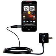 Gomadic Intelligent Compact AC Home Wall Charger suitable for the HTC DROID Incredible - High output power with a convenient, foldable plug design - U