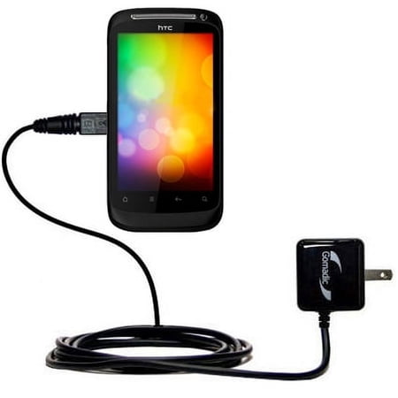 Gomadic Intelligent Compact AC Home Wall Charger suitable for the HTC Desire 2 - High output power with a convenient, foldable plug design - Uses TipE