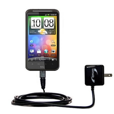 Gomadic Intelligent Compact AC Home Wall Charger suitable for the HTC Desire HD - High output power with a convenient, foldable plug design - Uses Tip