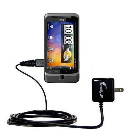 Gomadic Intelligent Compact AC Home Wall Charger suitable for the HTC Desire Z - High output power with a convenient, foldable plug design - Uses TipE