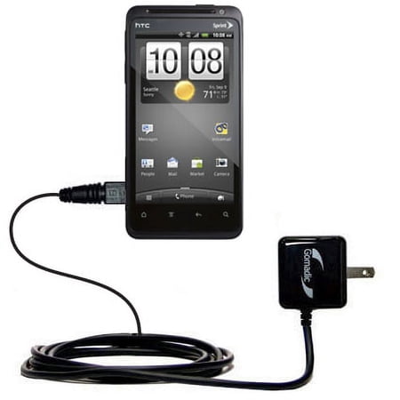 Gomadic Intelligent Compact AC Home Wall Charger suitable for the HTC EVO Design 4G - High output power with a convenient, foldable plug design - Uses