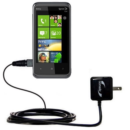 Gomadic Intelligent Compact AC Home Wall Charger suitable for the HTC Eternity - High output power with a convenient, foldable plug design - Uses TipE