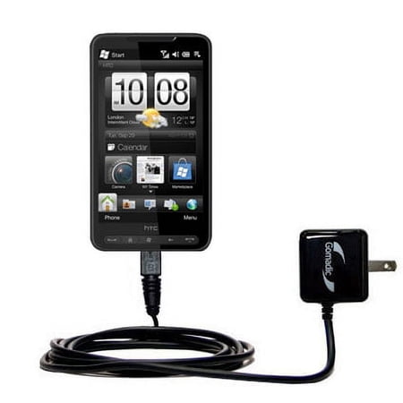 Gomadic Intelligent Compact AC Home Wall Charger suitable for the HTC HD3 - High output power with a convenient, foldable plug design - Uses TipExchan