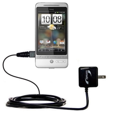 Gomadic Intelligent Compact AC Home Wall Charger suitable for the HTC Hero S - High output power with a convenient, foldable plug design - Uses TipExc