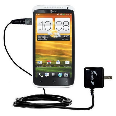 Gomadic Intelligent Compact AC Home Wall Charger suitable for the HTC One X - High output power with a convenient, foldable plug design - Uses TipExch