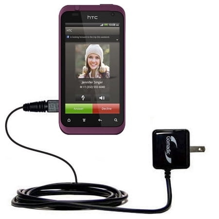 Gomadic Intelligent Compact AC Home Wall Charger suitable for the HTC Rhyme - High output power with a convenient, foldable plug design - Uses TipExch