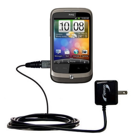 Gomadic Intelligent Compact AC Home Wall Charger suitable for the HTC Wildfire - High output power with a convenient, foldable plug design - Uses TipE