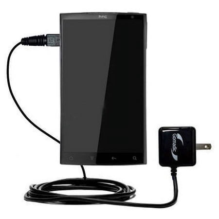 Gomadic Intelligent Compact AC Home Wall Charger suitable for the HTC Zeta - High output power with a convenient, foldable plug design - Uses TipExcha