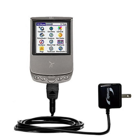 Gomadic Intelligent Compact AC Home Wall Charger suitable for the Handspring Treo 90 - High output power with a convenient, foldable plug design - Use