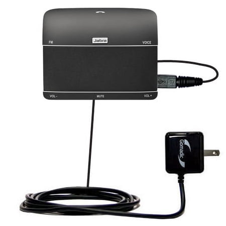 Gomadic Intelligent Compact AC Home Wall Charger suitable for the Jabra FREEWAY - High output power with a convenient, foldable plug design - Uses Tip