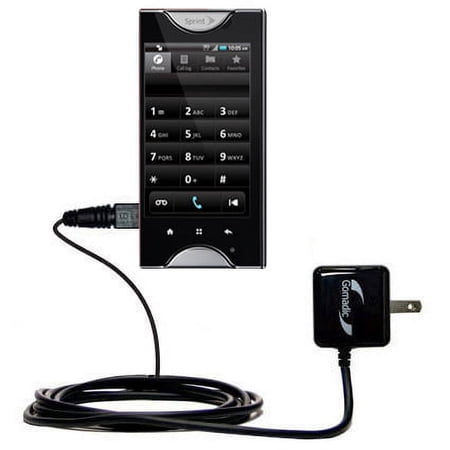 Gomadic Intelligent Compact AC Home Wall Charger suitable for the Kyocera Echo - High output power with a convenient, foldable plug design - Uses TipE