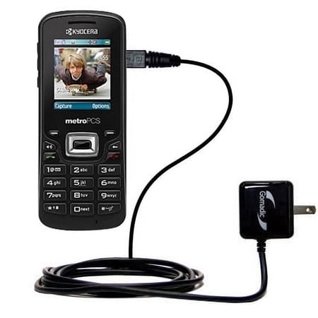 Gomadic Intelligent Compact AC Home Wall Charger suitable for the Kyocera S1350 - High output power with a convenient, foldable plug design - Uses Tip