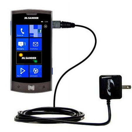 Gomadic Intelligent Compact AC Home Wall Charger suitable for the LG Jil Sander - High output power with a convenient, foldable plug design - Uses Tip