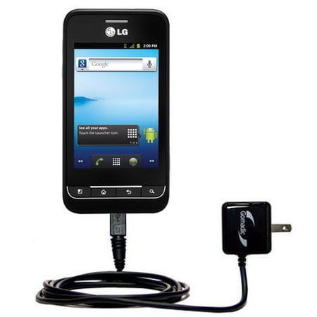 Gomadic Intelligent Compact AC Home Wall Charger suitable for the LG Optimus 2 - High output power with a convenient, foldable plug design - Uses TipE
