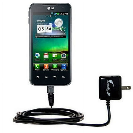 Gomadic Intelligent Compact AC Home Wall Charger suitable for the LG Optimus 2X - High output power with a convenient, foldable plug design - Uses Tip