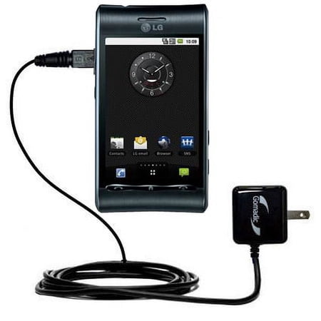 Gomadic Intelligent Compact AC Home Wall Charger suitable for the LG Optimus 7Q - High output power with a convenient, foldable plug design - Uses Tip