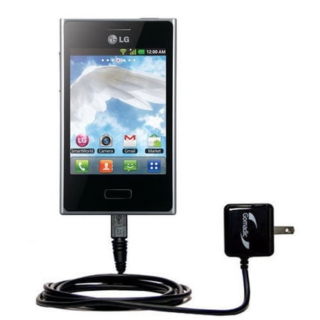 Gomadic Intelligent Compact AC Home Wall Charger suitable for the LG Optimus L3 - High output power with a convenient, foldable plug design - Uses Tip