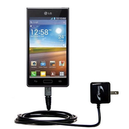 Gomadic Intelligent Compact AC Home Wall Charger suitable for the LG Optimus L5 - High output power with a convenient, foldable plug design - Uses Tip