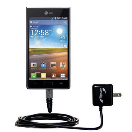 Gomadic Intelligent Compact AC Home Wall Charger suitable for the LG Optimus L7 - High output power with a convenient, foldable plug design - Uses Tip