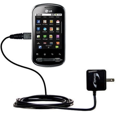 Gomadic Intelligent Compact AC Home Wall Charger suitable for the LG Optimus Me P350 - High output power with a convenient, foldable plug design - Use