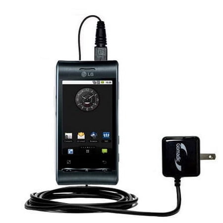 Gomadic Intelligent Compact AC Home Wall Charger suitable for the LG Optimus S - High output power with a convenient, foldable plug design - Uses TipE