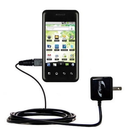 Gomadic Intelligent Compact AC Home Wall Charger suitable for the LG Optimus T - High output power with a convenient, foldable plug design - Uses TipE