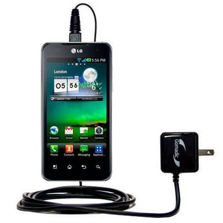 Gomadic Intelligent Compact AC Home Wall Charger suitable for the LG Optimus True HD - High output power with a convenient, foldable plug design - Use