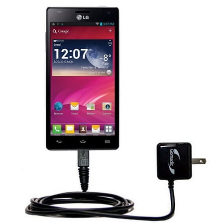 Gomadic Intelligent Compact AC Home Wall Charger suitable for the LG P880 - High output power with a convenient, foldable plug design - Uses TipExchan