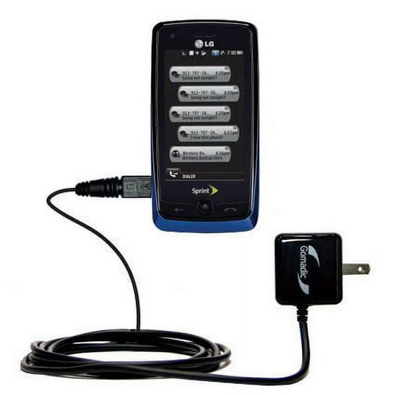 Gomadic Intelligent Compact AC Home Wall Charger suitable for the LG Rumor Touch - High output power with a convenient, foldable plug design - Uses Ti