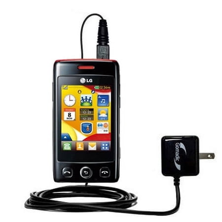 Gomadic Intelligent Compact AC Home Wall Charger suitable for the LG T300 - High output power with a convenient, foldable plug design - Uses TipExchan