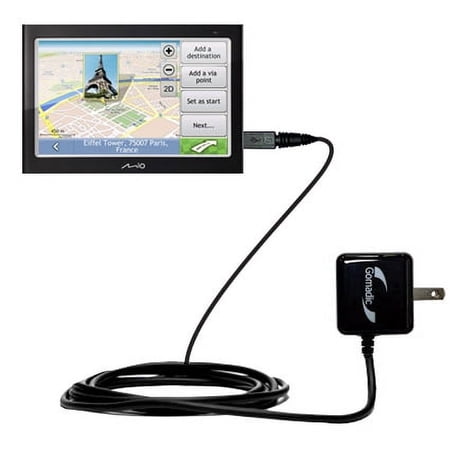 Gomadic Intelligent Compact AC Home Wall Charger suitable for the Mio C728 - High output power with a convenient, foldable plug design - Uses TipExcha