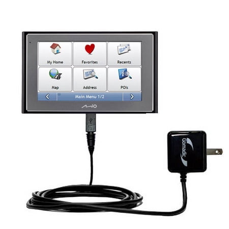 Gomadic Intelligent Compact AC Home Wall Charger suitable for the Mio Moov 500 - High output power with a convenient, foldable plug design - Uses TipE