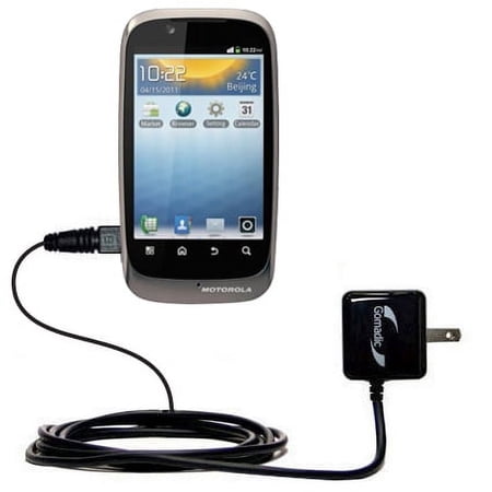Gomadic Intelligent Compact AC Home Wall Charger suitable for the Motorola Fire - High output power with a convenient, foldable plug design - Uses Tip