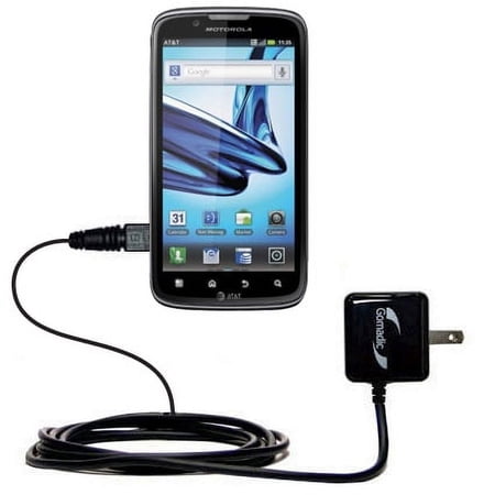 Gomadic Intelligent Compact AC Home Wall Charger suitable for the Motorola MB865 - High output power with a convenient, foldable plug design - Uses Ti