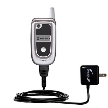 Gomadic Intelligent Compact AC Home Wall Charger suitable for the Motorola V235 - High output power with a convenient, foldable plug design - Uses Tip
