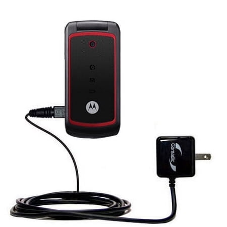 Gomadic Intelligent Compact AC Home Wall Charger suitable for the Motorola W376 - High output power with a convenient, foldable plug design - Uses Tip