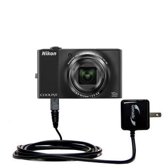 Gomadic Intelligent Compact AC Home Wall Charger suitable for the Nikon Coolpix S8000 - High output power with a convenient, foldable plug design - Us