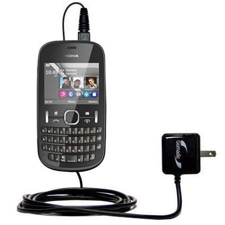 Gomadic Intelligent Compact AC Home Wall Charger suitable for the Nokia Asha 201 - High output power with a convenient, foldable plug design - Uses Ti