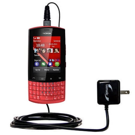 Gomadic Intelligent Compact AC Home Wall Charger suitable for the Nokia Asha 303 - High output power with a convenient, foldable plug design - Uses Ti