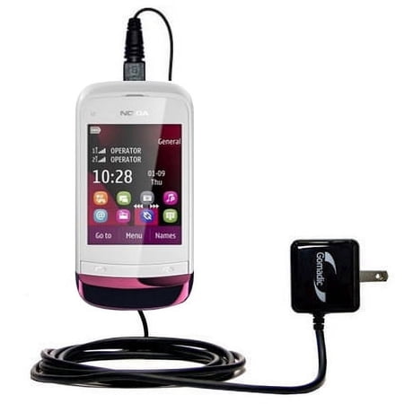 Gomadic Intelligent Compact AC Home Wall Charger suitable for the Nokia C2-O3 - High output power with a convenient, foldable plug design - Uses TipEx