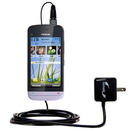 Gomadic Intelligent Compact AC Home Wall Charger suitable for the Nokia C5-06 - High output power with a convenient, foldable plug design - Uses TipEx