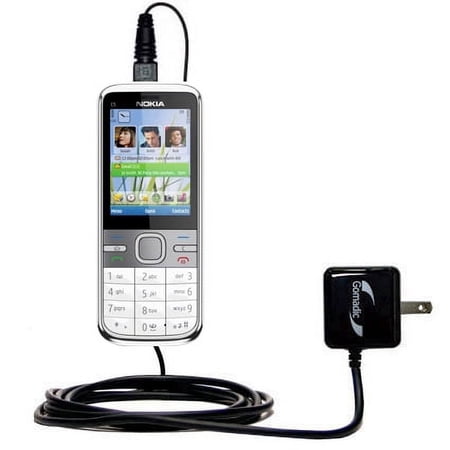 Gomadic Intelligent Compact AC Home Wall Charger suitable for the Nokia C5 5MP - High output power with a convenient, foldable plug design - Uses TipE