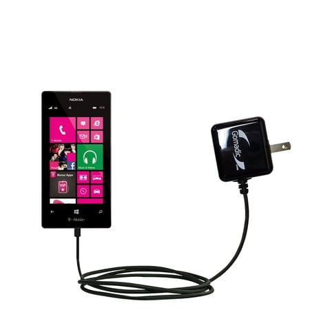Gomadic Intelligent Compact AC Home Wall Charger suitable for the Nokia Lumia 521 - High output power with a convenient, foldable plug design - Uses T